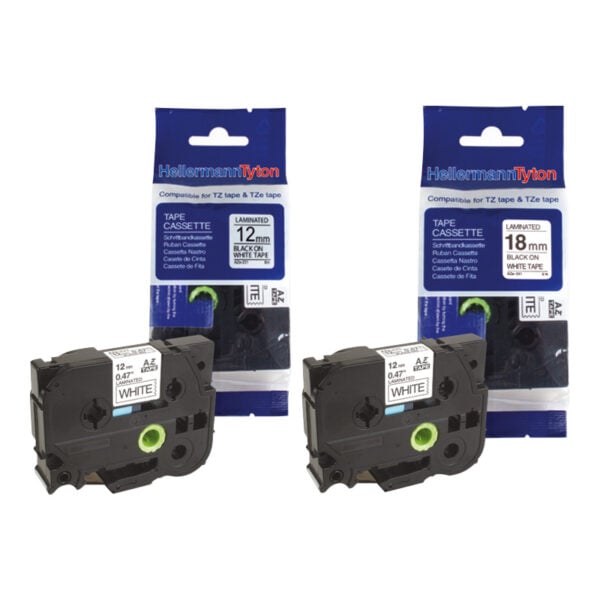 HTZ Label Tape 12mm x 8.0M Black on White