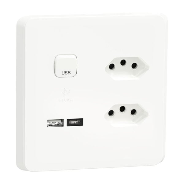 Socket 2EURO + 2USB A&C with skin 16A