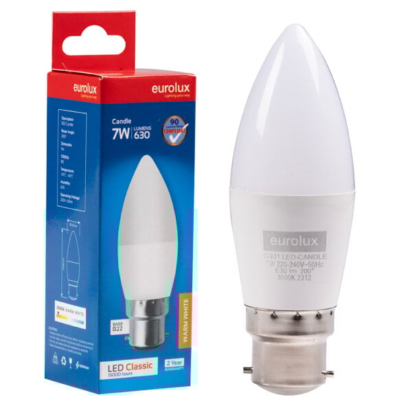 Eurolux Candle Plastic Classic 7w LED B22 3000K
